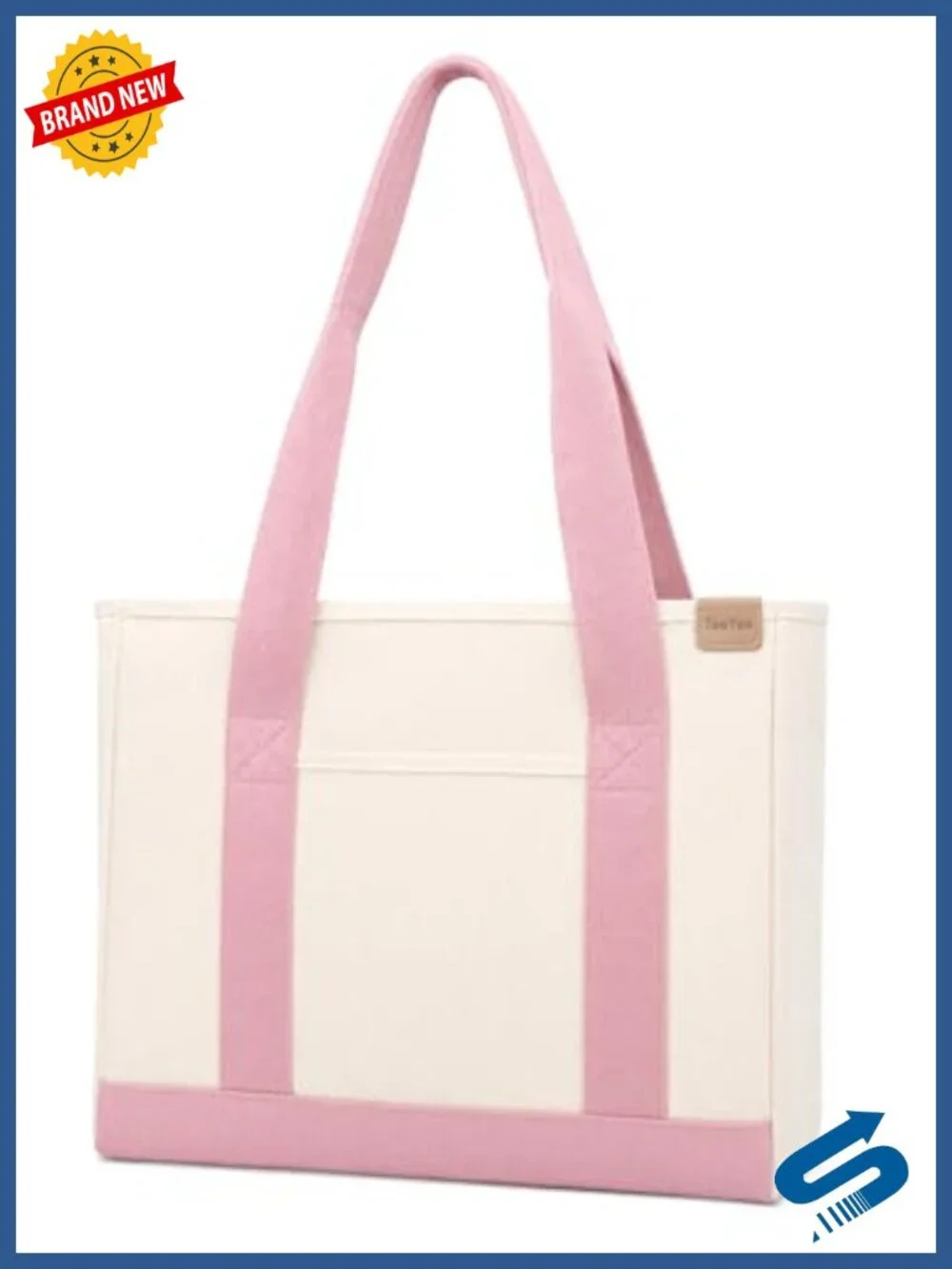 16oz Canvas Tote Bag Large Capacity Multi Pockets Laptop Compartment Shoulder